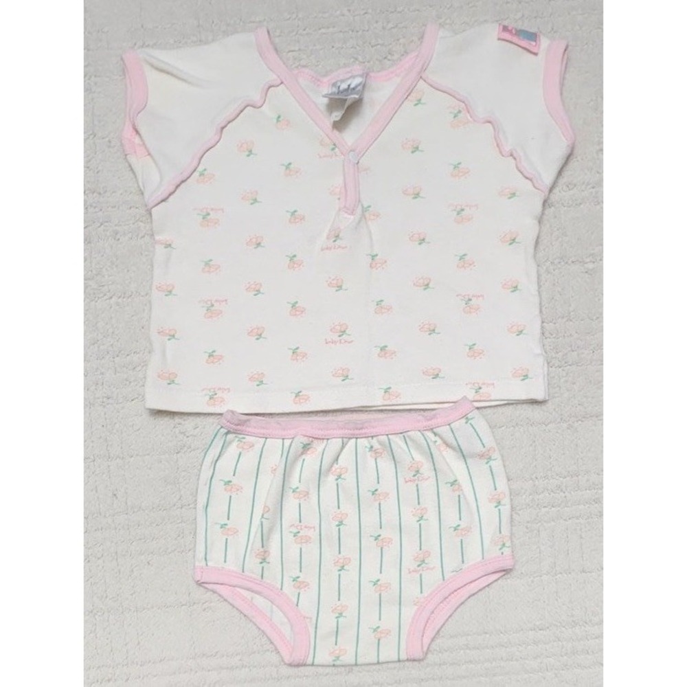 Vintage Christian Dior Baby Dior White Floral Embroidered Button Shirt Diaper